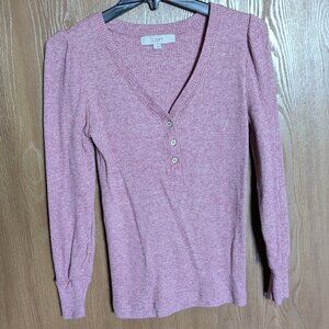 Loft Pink/Purple Women's Henley Long Sleeve Top, S
